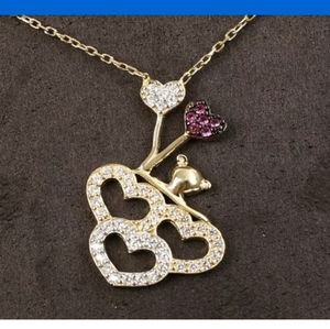 Heart balloons rubies & white Topaz necklace
